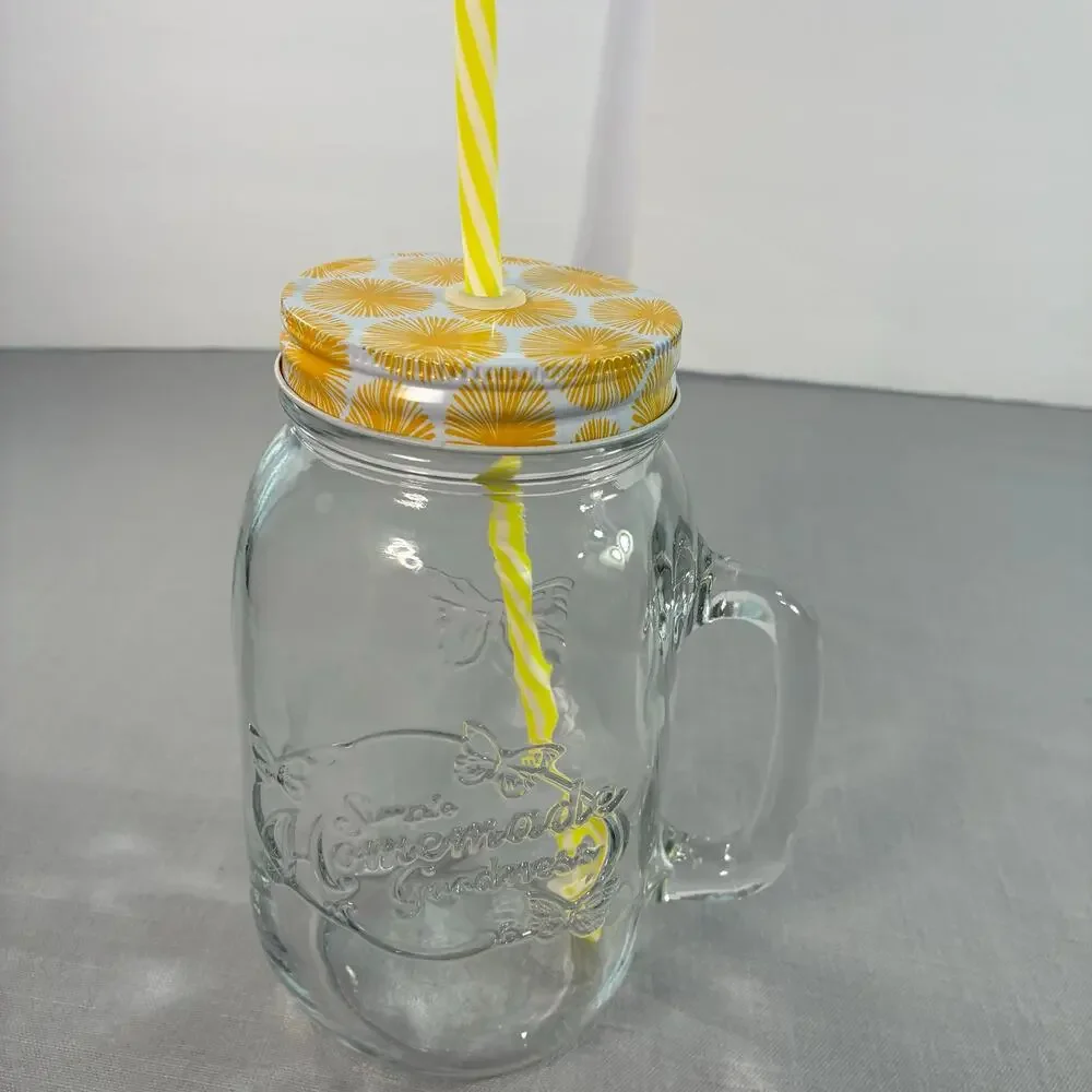 Vintage Simple Homemade Goodness Butterfly Mason Jar Glass Tumbler with Straw